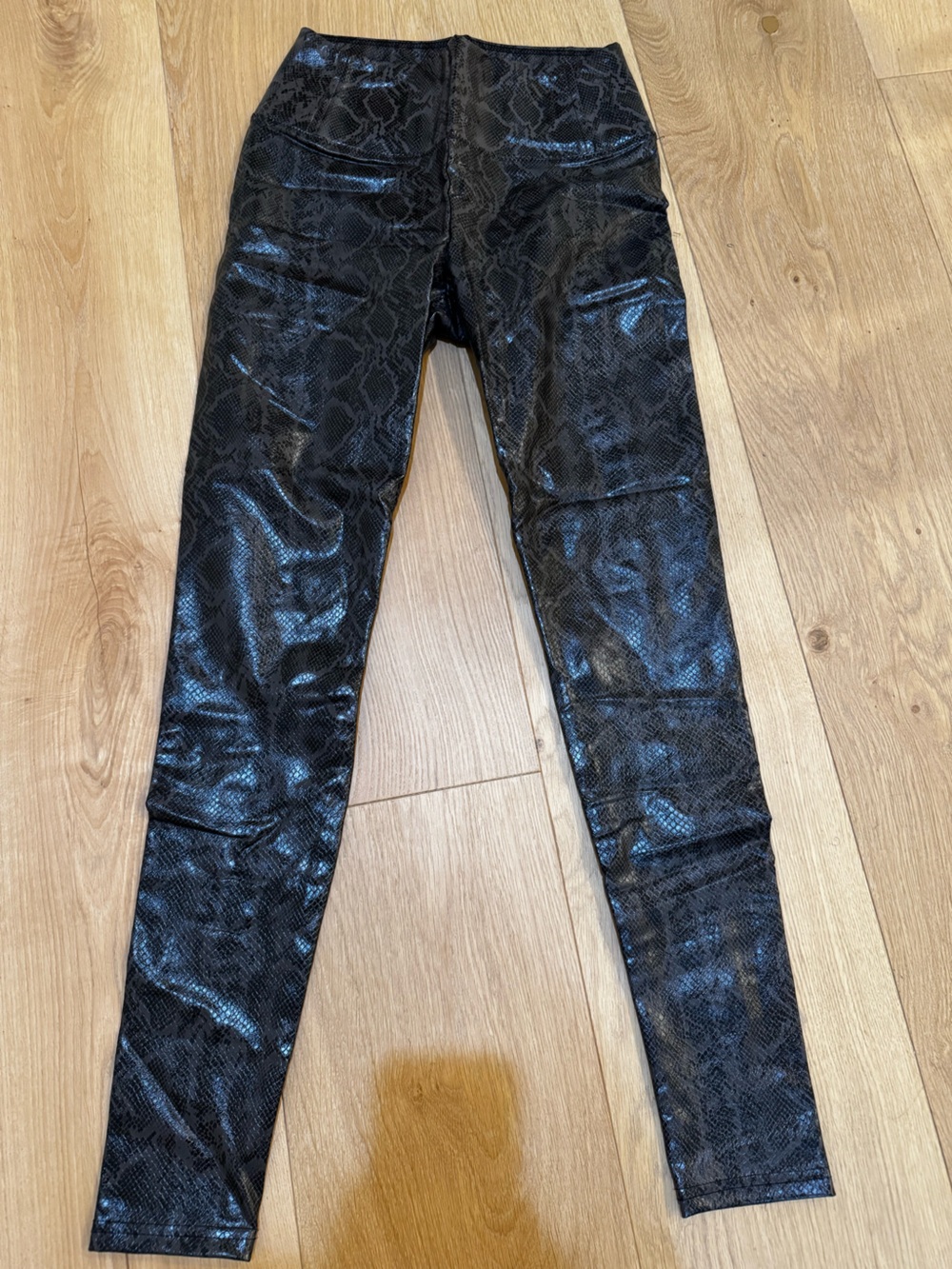7 For All Mankind Black Faux-Snakeskin Skinny Pants